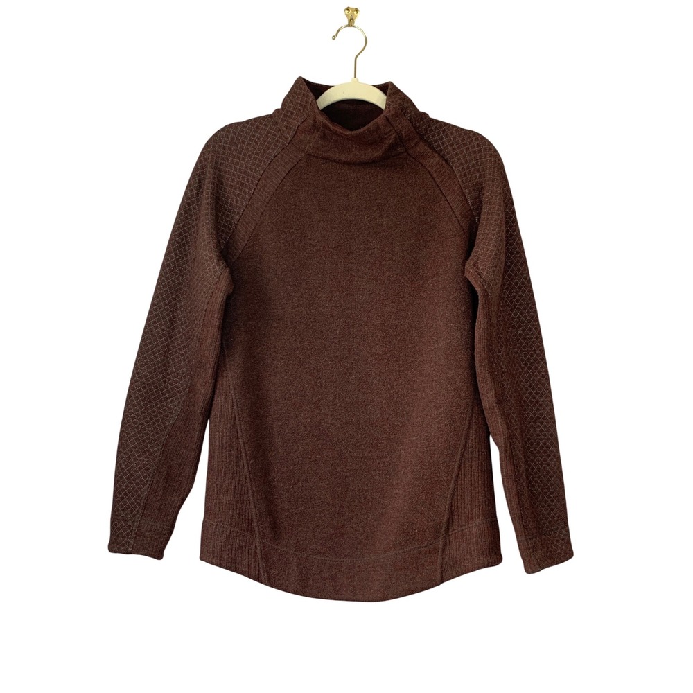 Prana Mock Neck Brandie Wool Blend Fleece Lined‎ Snap Button Collar Sweater  M